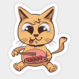 Cute Cat Eating Sushi Sticker